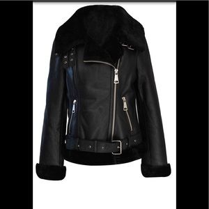 Sheepskin shearling leather winter bomber jacket